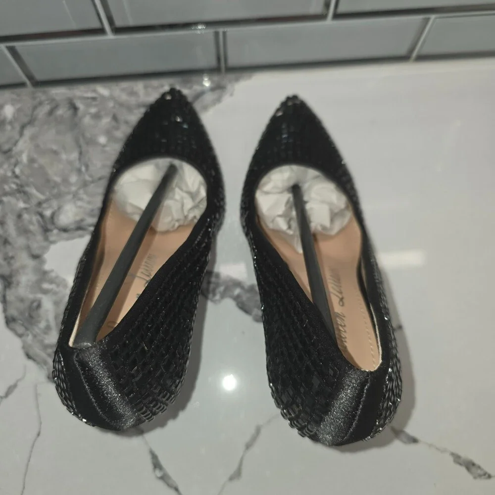 Lauren Lorraine Dazzle Shoes Womens 8.5 Black Heels Pumps Rhinestone New‎ NWB
